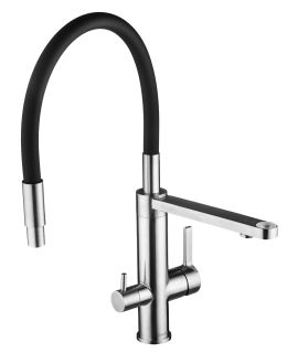 Смеситель для кухни Swedbe Selene Plus 8440 с каналом для подключения фильтра и гибким изливом нержавеющая сталь/чёрный